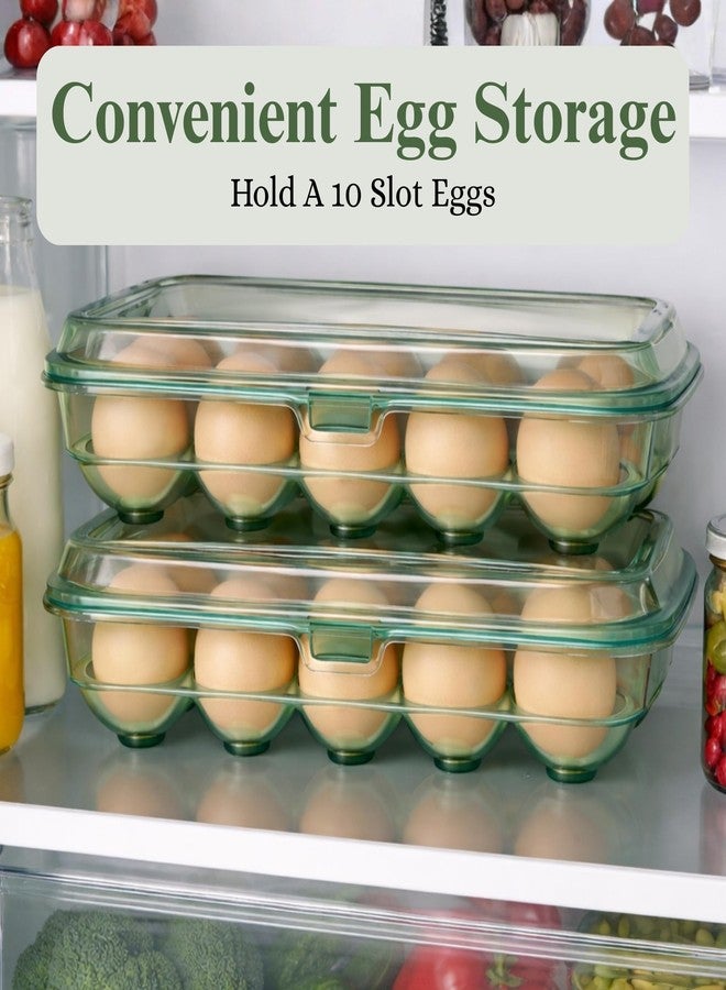 HoopVool Egg Storage for Refrigerator, Egg Holder for Fridge, Portable Egg Organizer with Lid, Stackable Egg Storage with Safety Buckle (10-Slots, Green) - Image 4